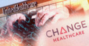 Image shows the Change Healthcare logo and a UnitedHealthcare sign.