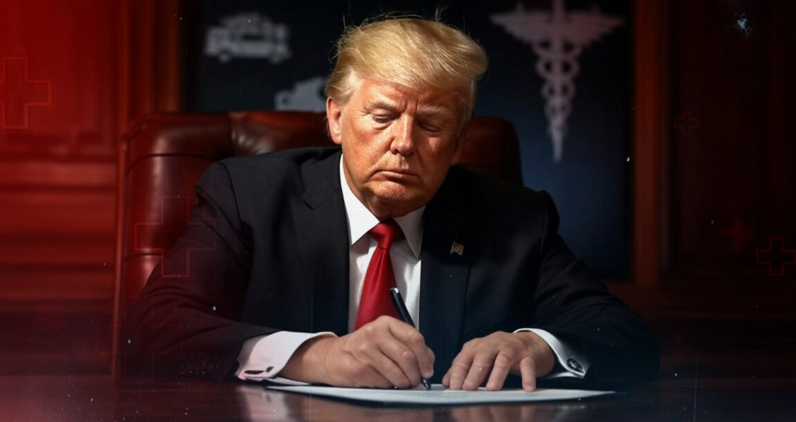 President Donald Trump signs an executive order.