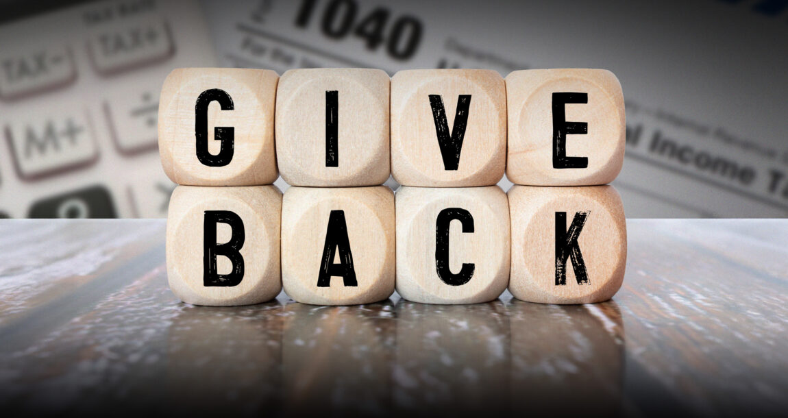 Illustration showing blocks that spell out "Giving Back." Charitable-giving-tools-are-available-for-taxpayers.