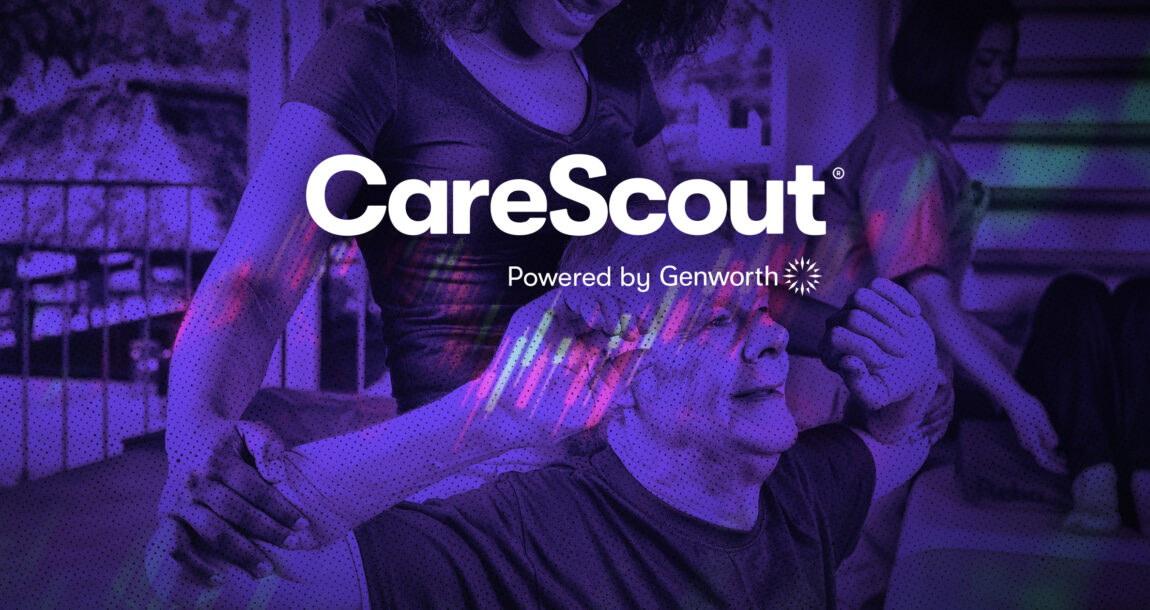 Long-term care patient, assisted by a therapist, with the CareScout logo across the image. Despite-LTC-losses-Genworth-sees-net-income-growth-CareScout-expansion.