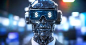 Illustration of a robotic insurance agent with dollar signs in his googles. First-AI-insurance-broker-targets-coverage-gaps-aiding-agents