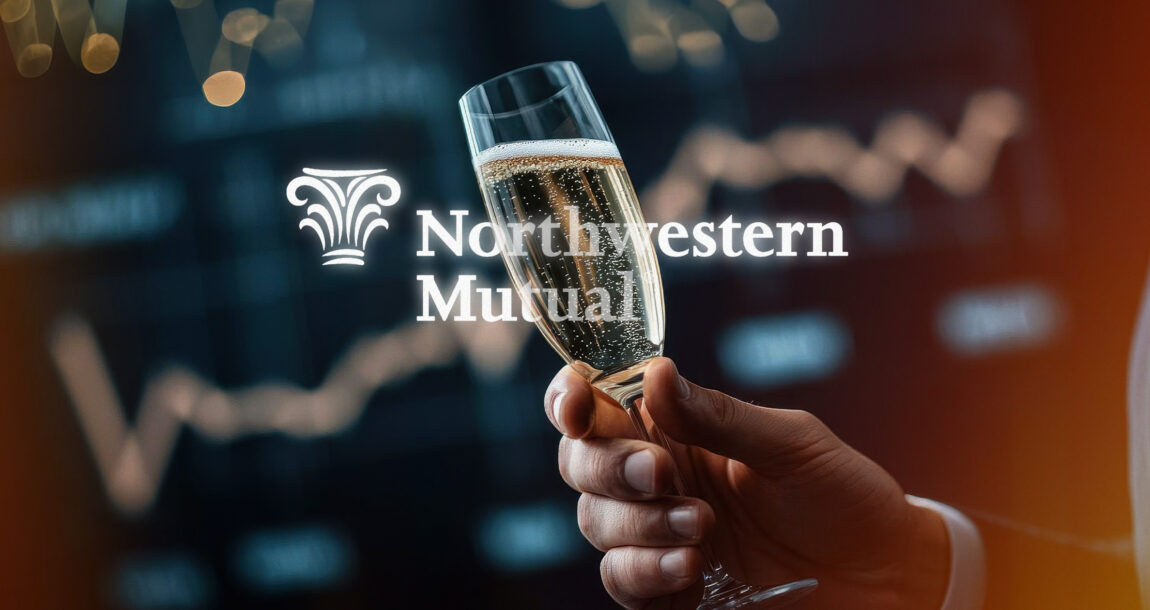 Image of a person celebrating with a fine glass of wine, with Northwestern Mutual logo overlaying the image. Northwestern-sees-record-dividend,-surplus.