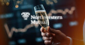 Image of a person celebrating with a fine glass of wine, with Northwestern Mutual logo overlaying the image. Northwestern-sees-record-dividend,-surplus.