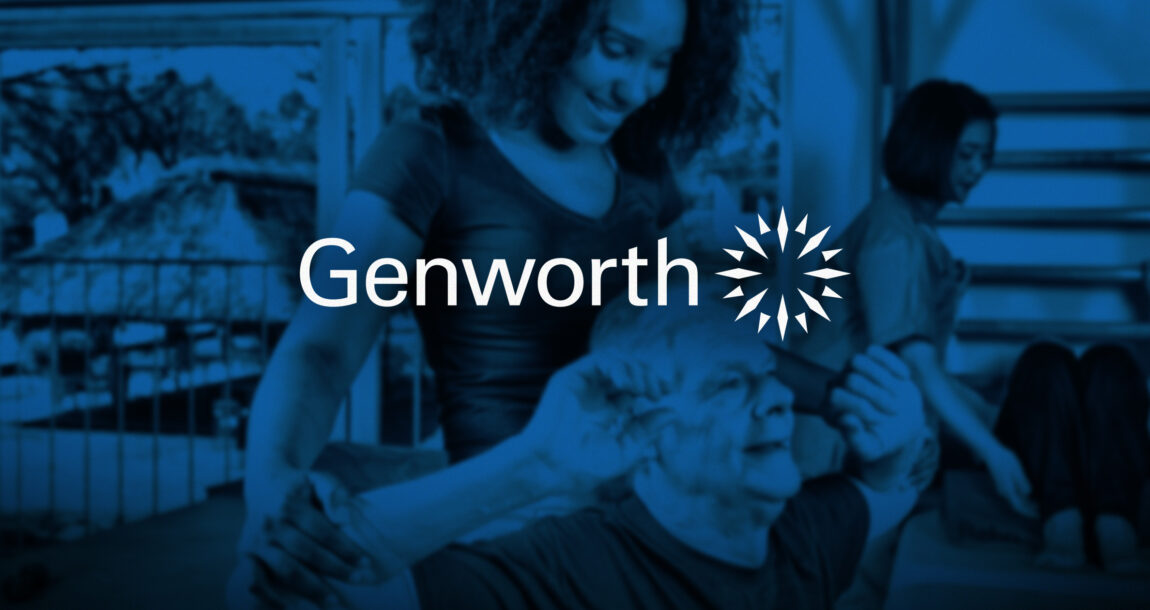 Image of a health care working aiding a long-term care patient with the Genworth logo overlaying the image. genworth-ltc-net-income-growth-carescout (1).