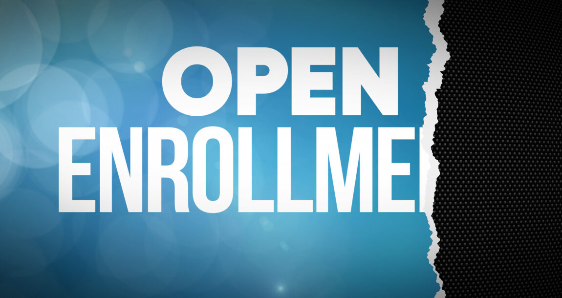 Image with the label "Open Enrollment" that is torn. ACA-enrollment-period-could-be-slashed-by-one-month.