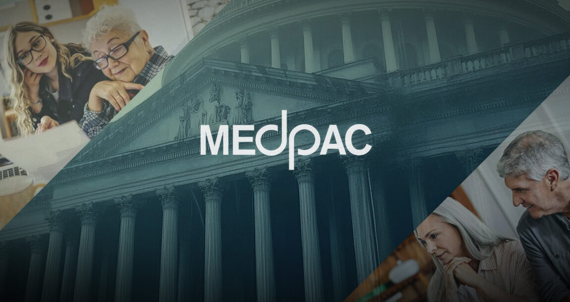 Medpac logo against a background of insurance agents and the Capitol Building. MedPAC-view-of-Medicare-agents-blasted-by-industry-associations.