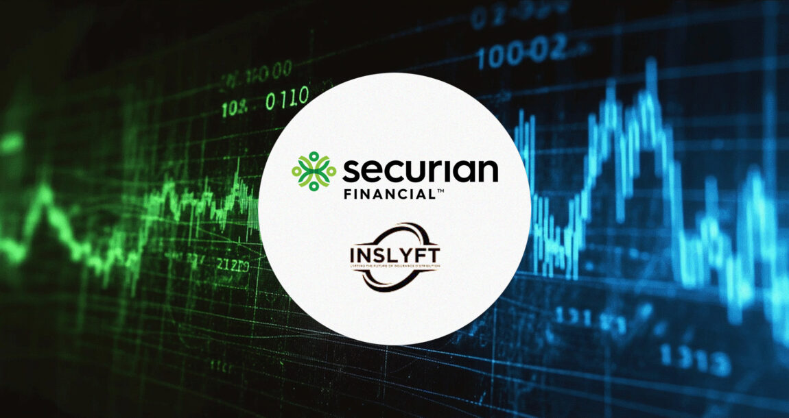 Image showing multiple fever graphs, with the logos for Securian Financial and Inslyft overlapping. Securian-and-InsLyft-launch-innovative-Hindsight-index.