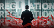 Image shows the outline of a man staring at the word "Regulation."