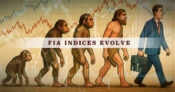 Illustration showng the evolution of humans with the legend: "FIA Indices Evolve." FIA-indices-evolve-as-the-interest-rate-environment-changes.