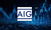 AIG logo on a backdrop of positive financial graphs. AIG delivers strong Q2, addresses Russian-held aviation losses.