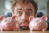 Individual deciding between two different piggy banks. Picking the right savings account can help lower-asset households.