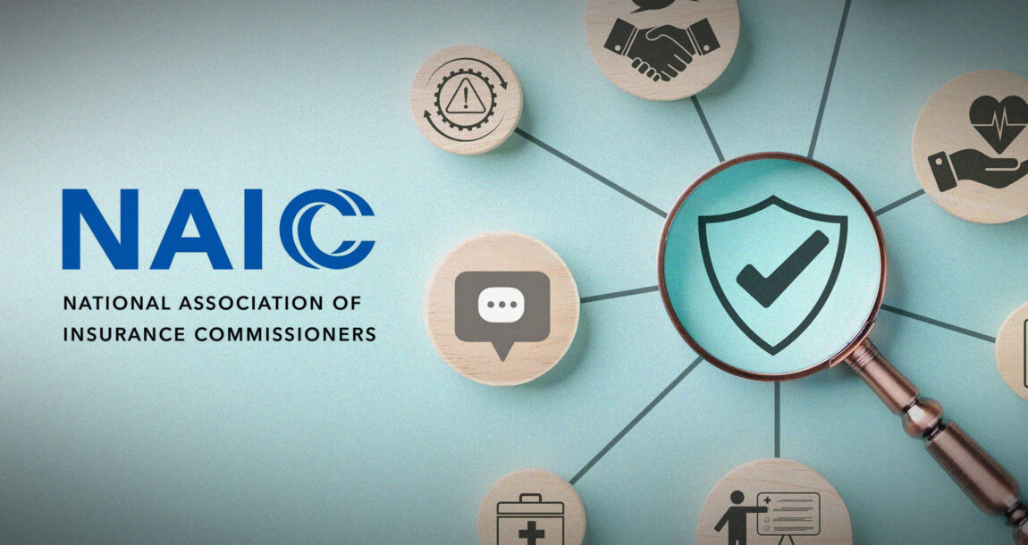 Illustration with health icons and the words "NAIC." NAIC-hears-recommendations-on-regulating-level-funded-health-plans.