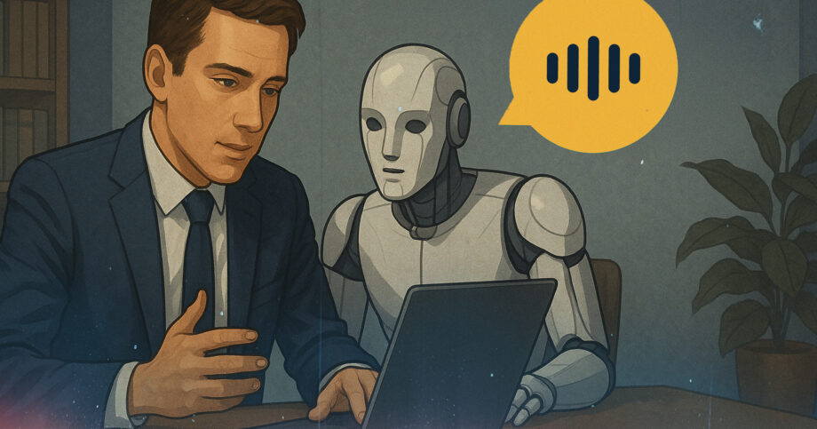 Image shows a cartoon man and a robotic image