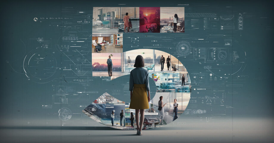 Illustration showing an insurer surrounded by new images of what may occur in 2006 and a large numeral 5. 5-ways-insurers-will-prioritize-AI-and-customer-experience-in-2026.