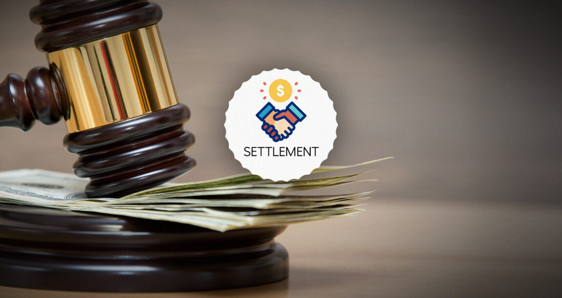 Image of a judge's gavel with the word "Settlement." Family-of-dementia-victim-who-jumped-to-his-death-settles-with-insurers-over-annuity-sales.