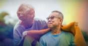 Photo showing a patient and his caregiver. LTCi-makes-a-difference-in-family-caregiving.