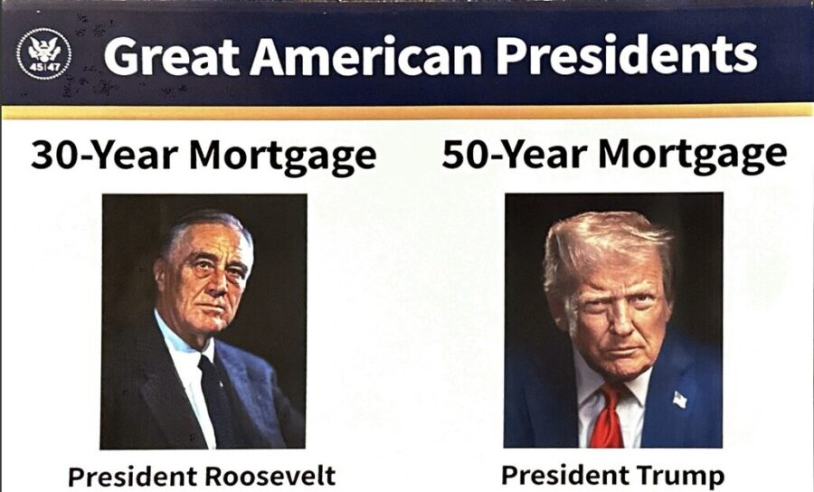 Illustration showing FDR and Trump with the overline: Great American Presidents.