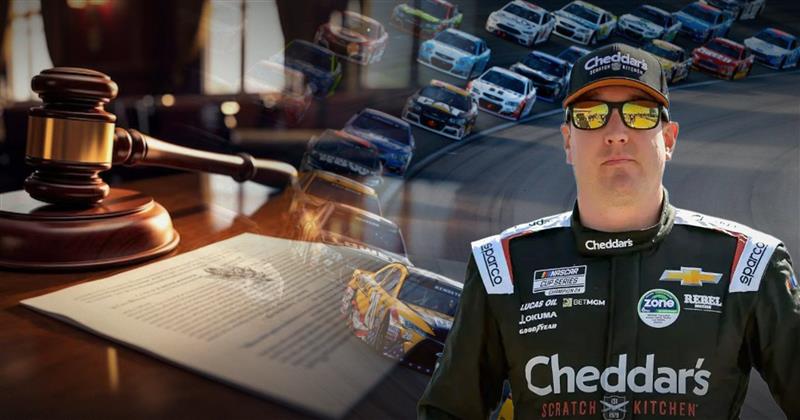 Photo illustration showing Kyle Busch and a courtroom. Will-kyle-Busch-IUL-lawsuit-push-the-industry-into-reform.