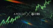 Illustration showing financial graphs with the logos for Apollo and UBS.