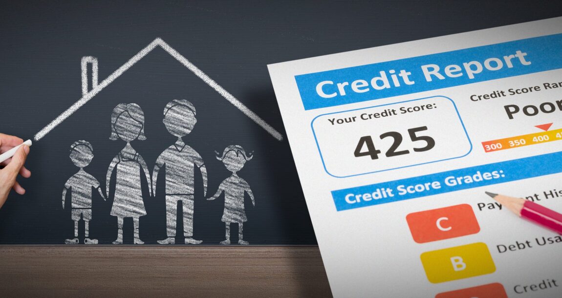 Image shows a home graphic and a credit report