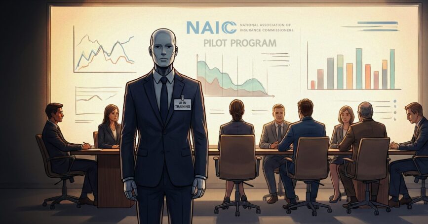 Image shows several figures standing in from of charts.