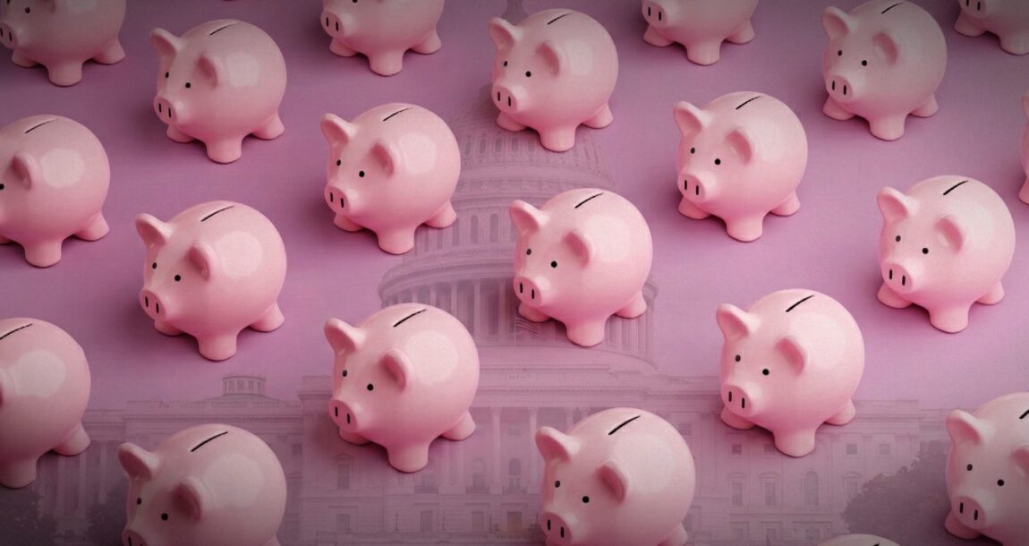 Image shows a grid of piggy banks