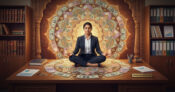 Illustration shows a person peacefully meditating. Study-links-strong-financial-discipline-linked-to-better-health.