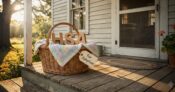 Illustration showing "HSA" in a basket on a front porch, with a note pinned to the basket. Whats-behind-HSA-FSA-adoption.
