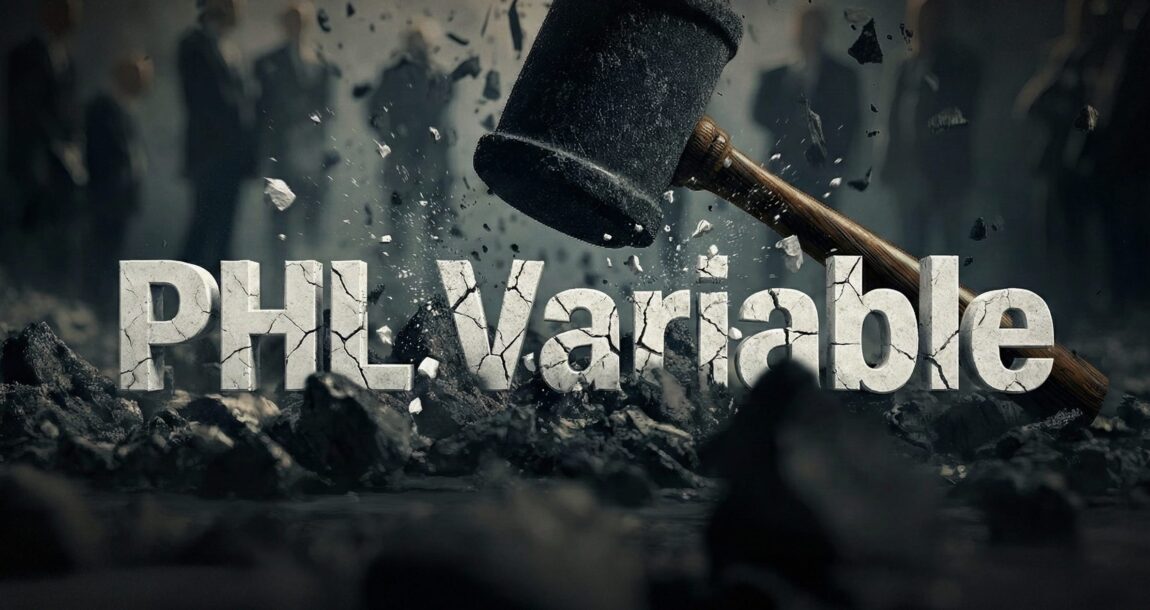 Image of a gavel striking with the words "PHL Variable" overlaid.