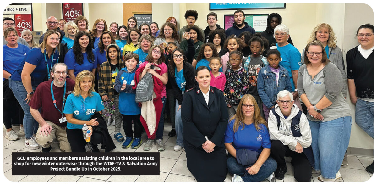 GCU employees and members assisting children in the local area to shop for new winter outerwear through the WTAE-TV & Salvation Army Project Bundle Up in October 2025.