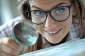 Woman examines documents with a magnifying glass. Annuity check fraud: What advisors should tell clients.