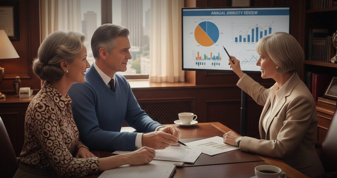 Image shows an advisor meeting with a couple