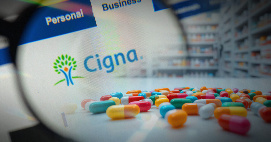 Image shows the Cigna logo and some pills
