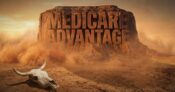 Image of a mesa in the desert with the words "Medicare Advantage" on it and a cow skull in the foreground.