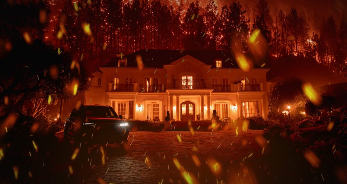 Image shows a home in a weather event