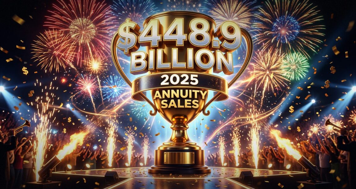 Image shows a trophy and the words, "$448.9 Billion 2025 Annuity Sales."