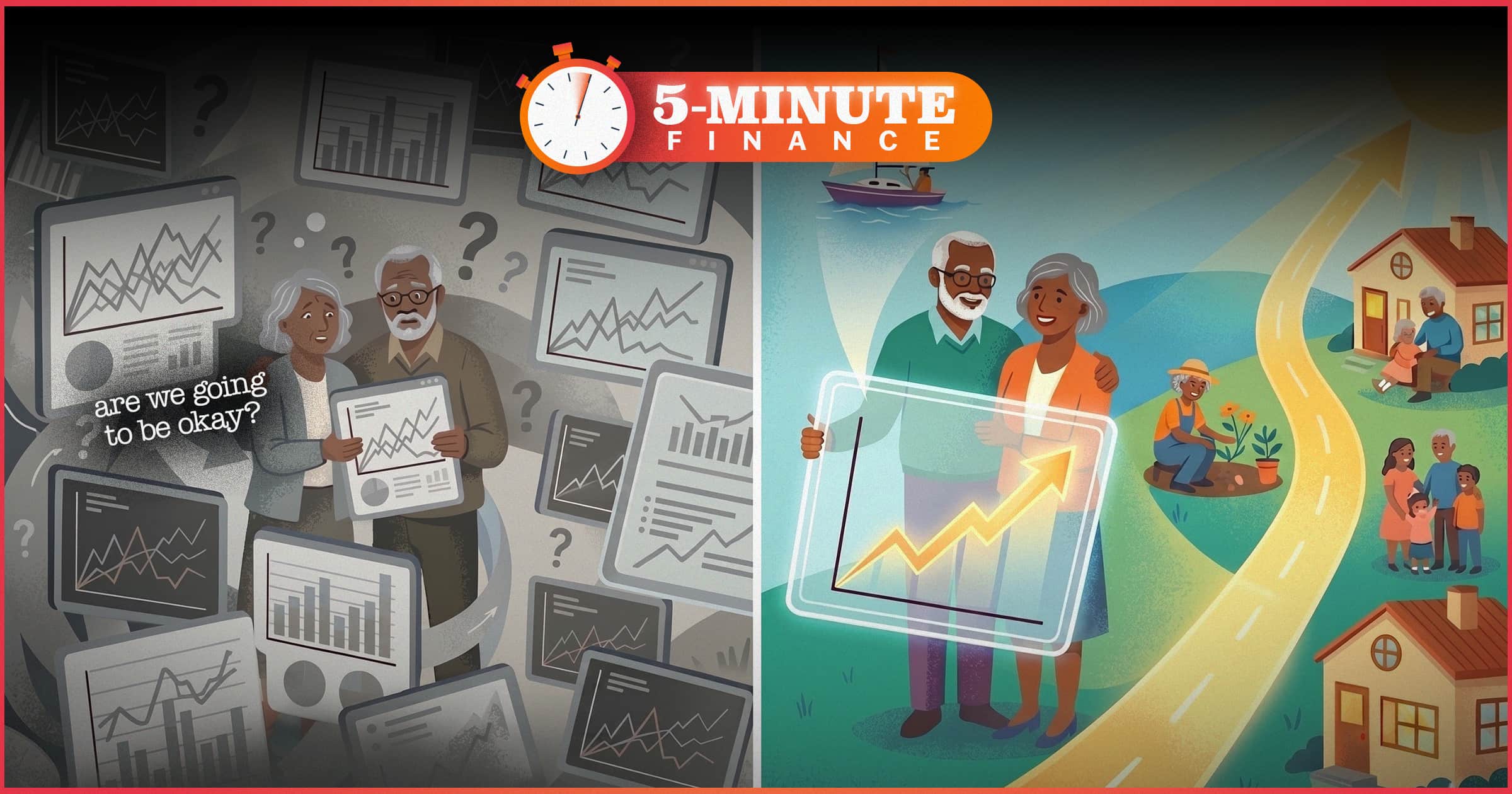 Image shows a couple in a split screen