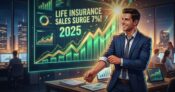 Image shows a graph with life insurance sales rising 7%