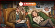 Image shows a cartoon of a therapist and a woman on a couch