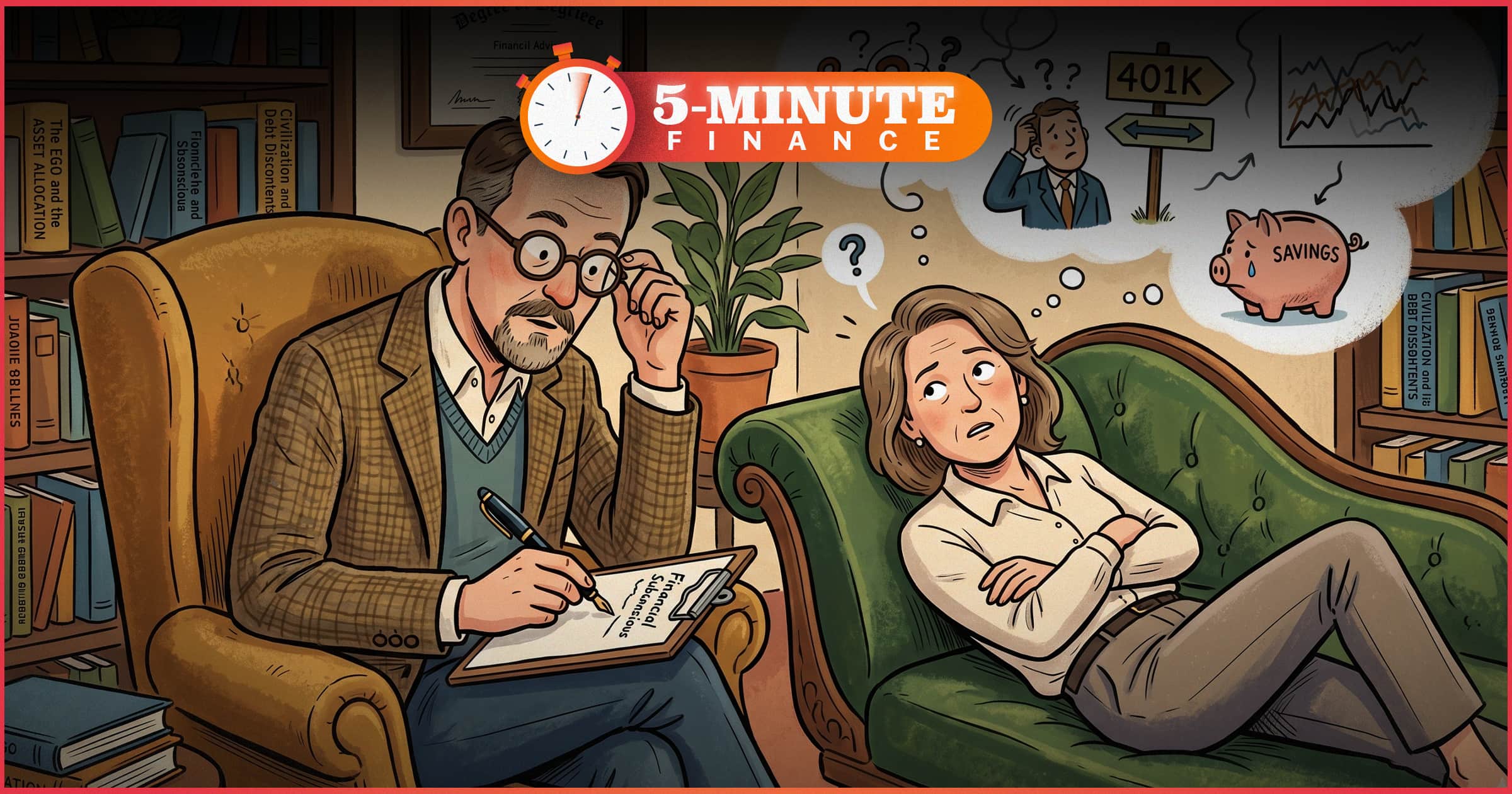 Image shows a cartoon of a therapist and a woman on a couch