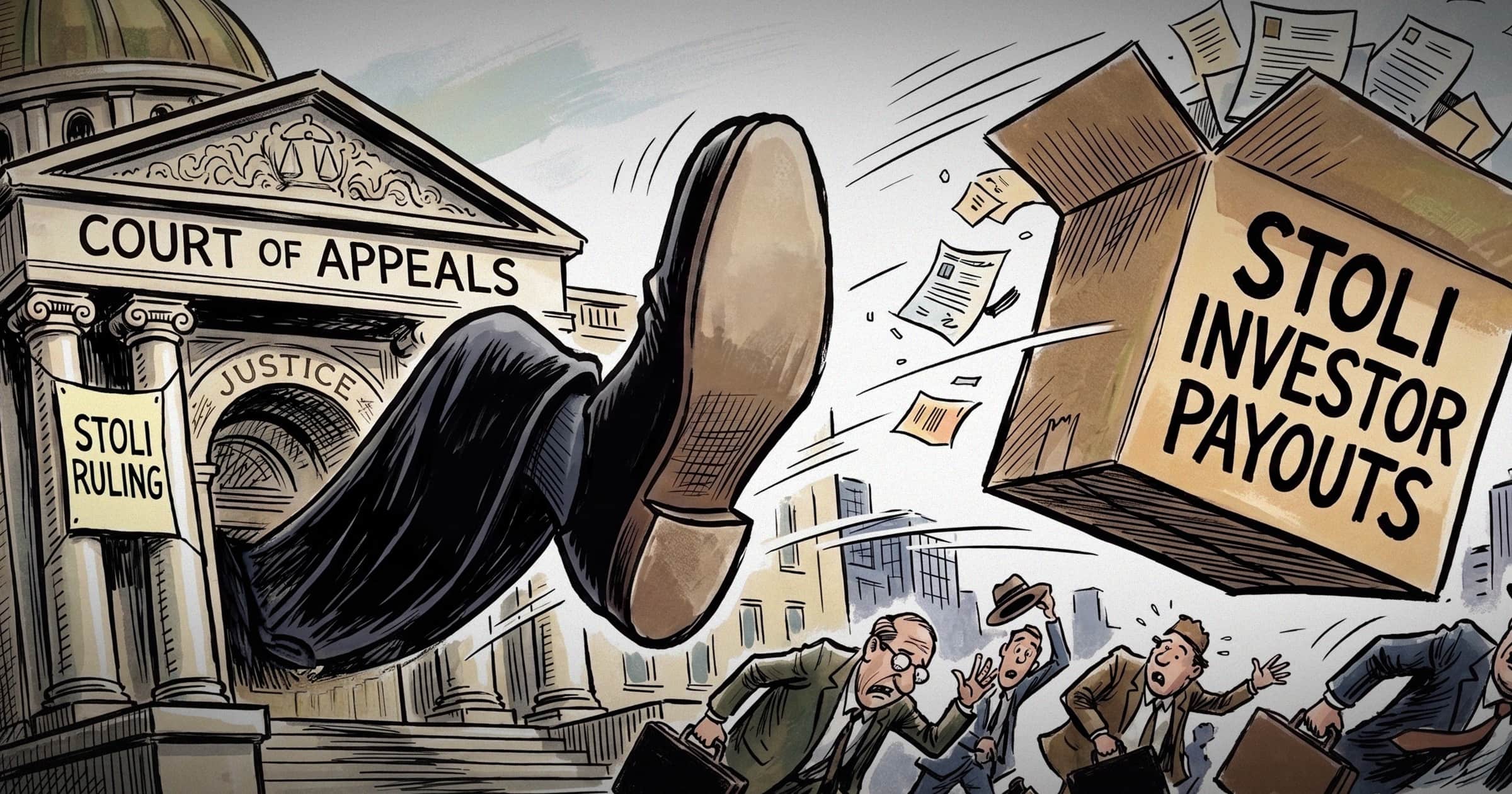 Image shows a cartoon boot kicking out a box marked "STOLI"