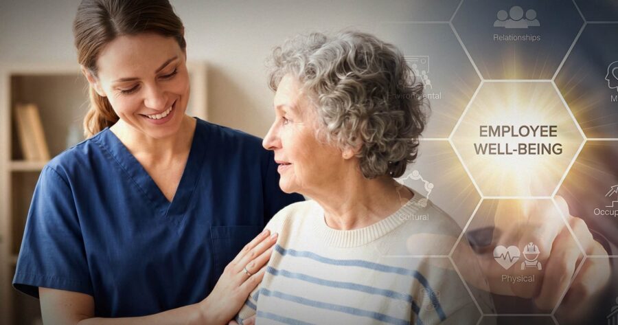 Image shows a caregiver and a client