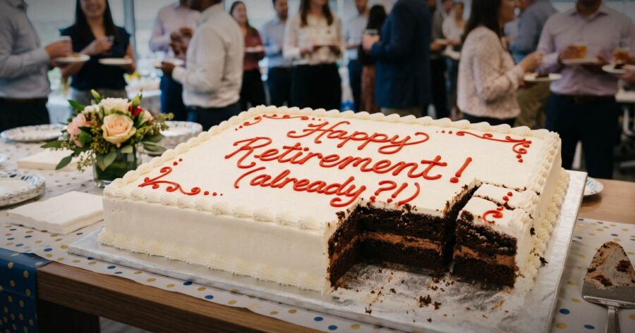 Image shows a retirement cake
