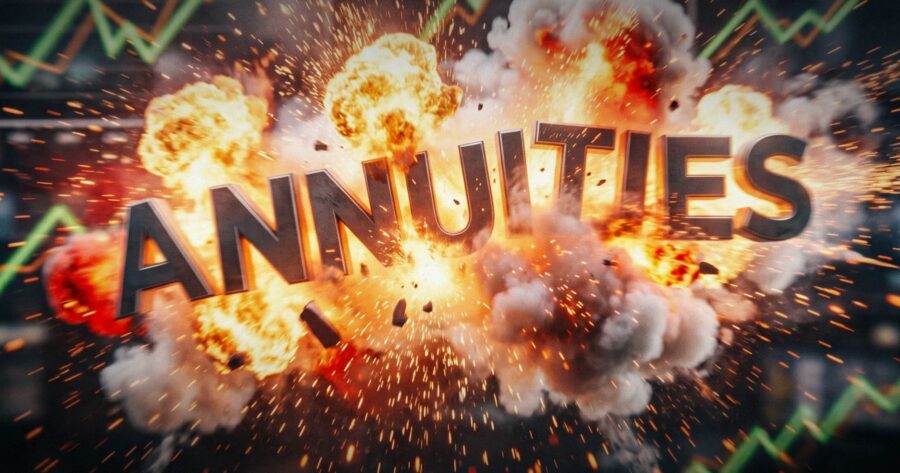 Image shows the word "annuities" exploding