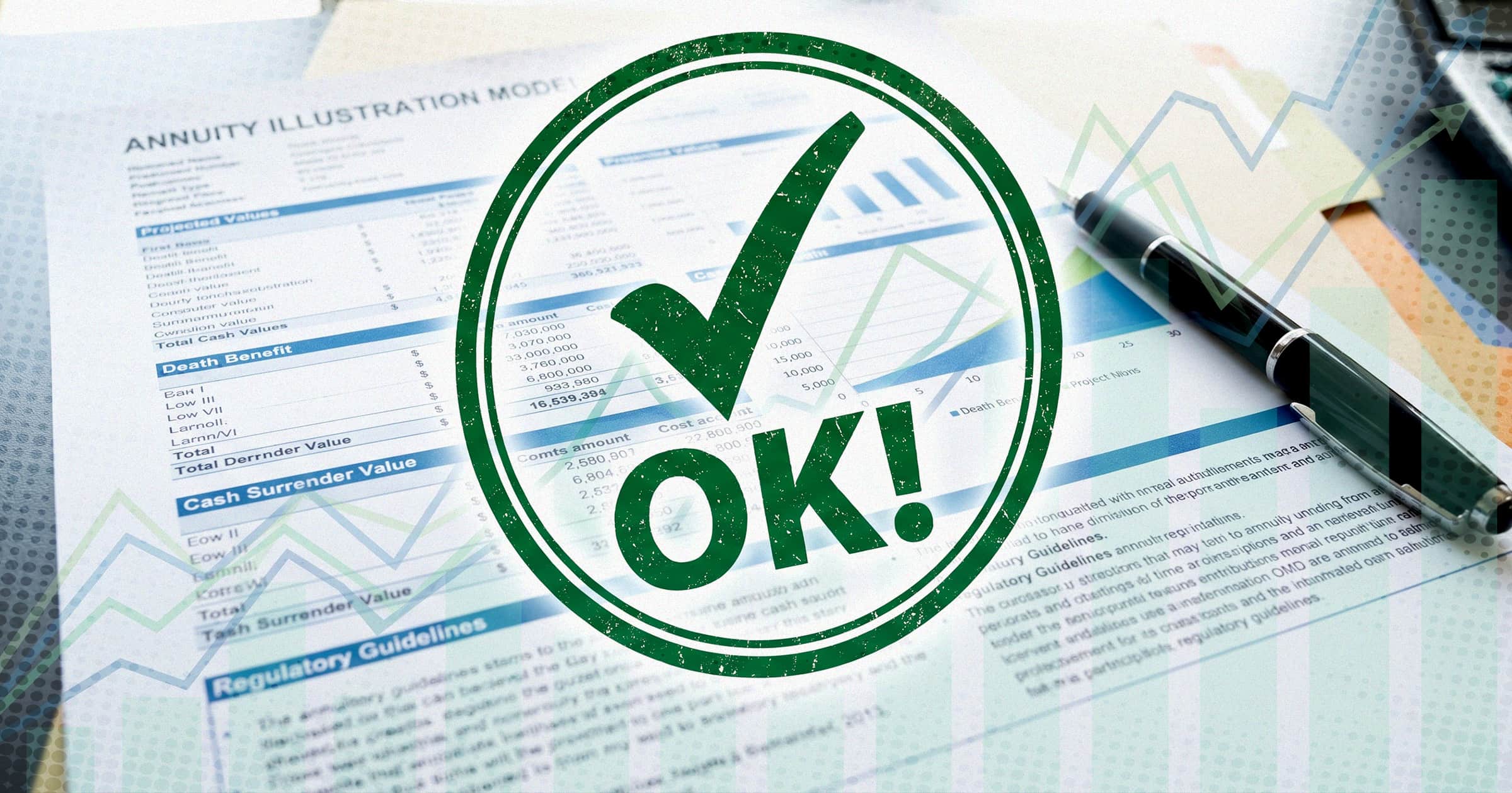 Image shows a giant OK! stamp over an annuity disclosure form