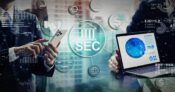 Image shows the SEC logo and a man with a laptop
