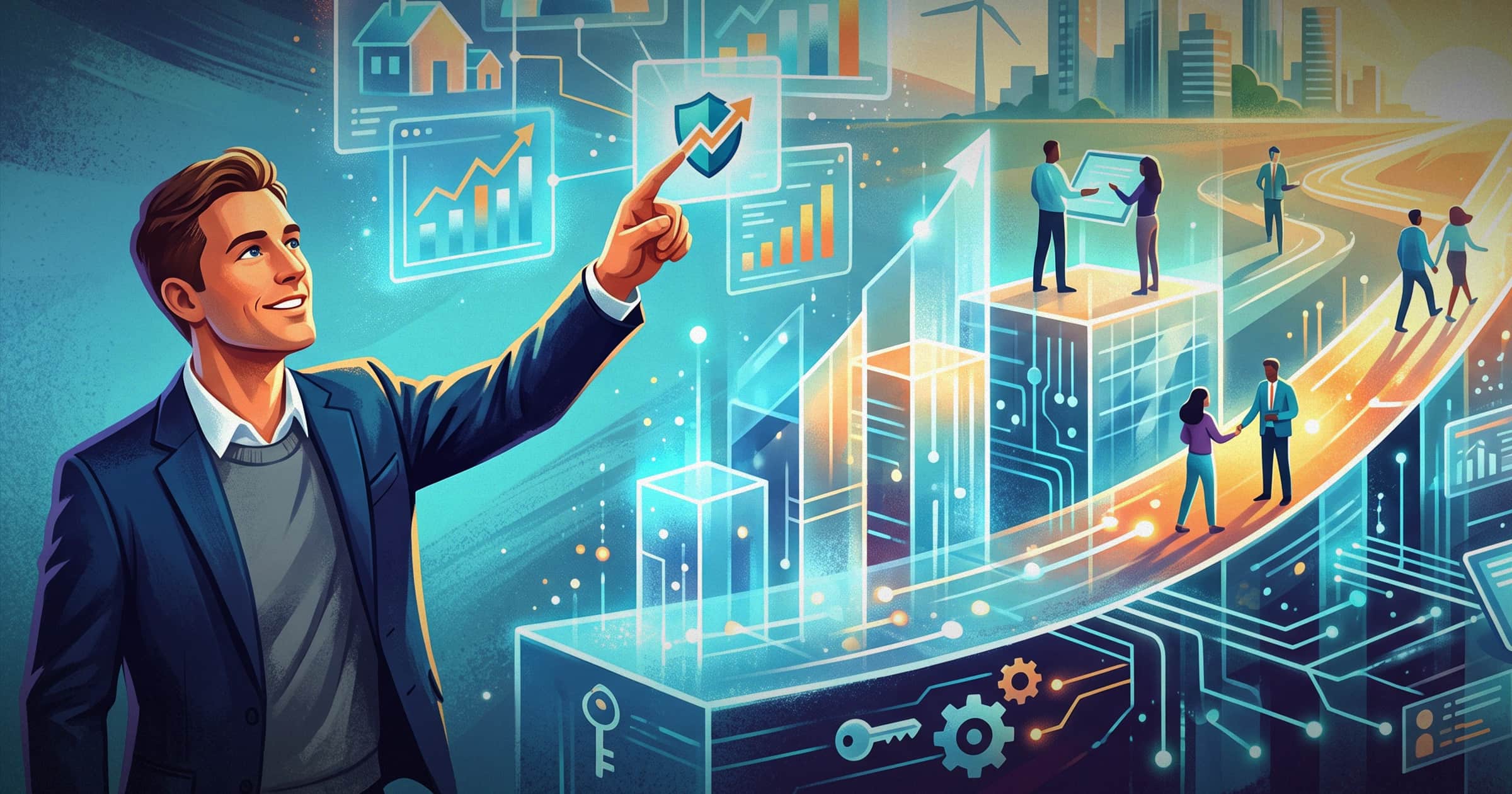 Image shows a graphic of a man pointing up