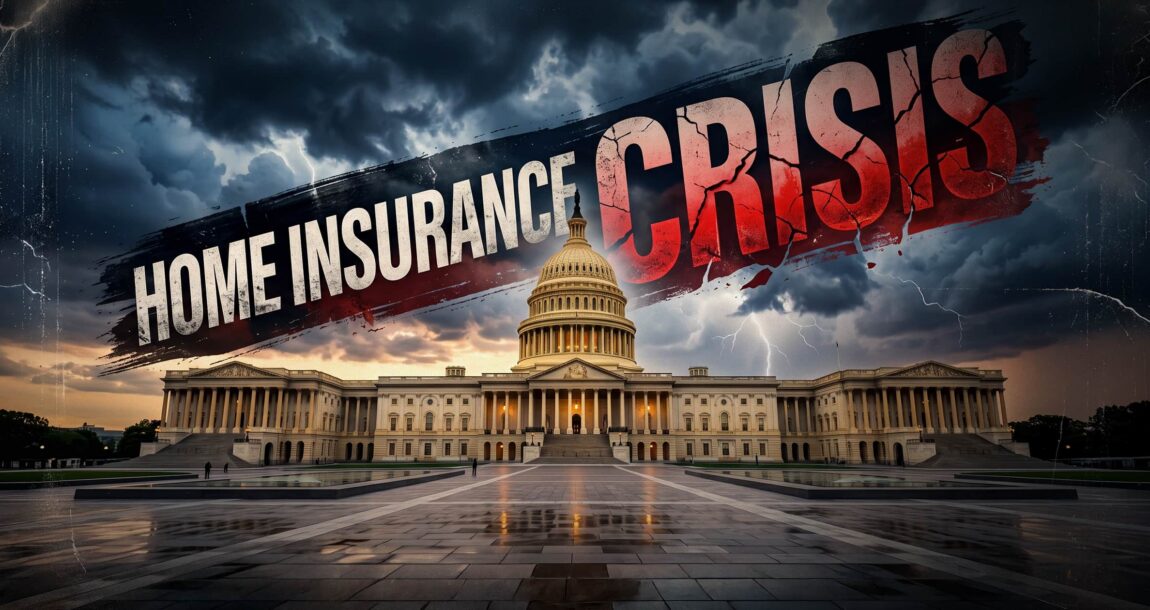 Image shows the words, "Home Insurance Crisis"