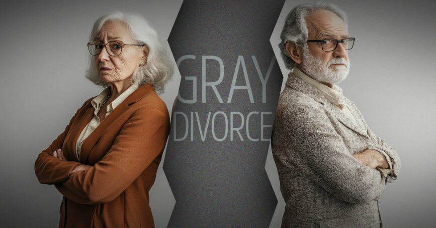 Image shows an older couple in the throes of a divorce.