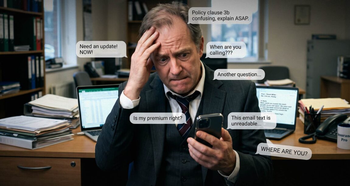 Image shows an exasperated man in a rumpled suit.